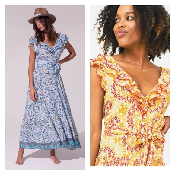 Poupette St Barth Dresses & Skirts - POUPETTE ST BARTH Delia Long Ruffle Maxi Dress Yellow Jardin Floral Small NWT